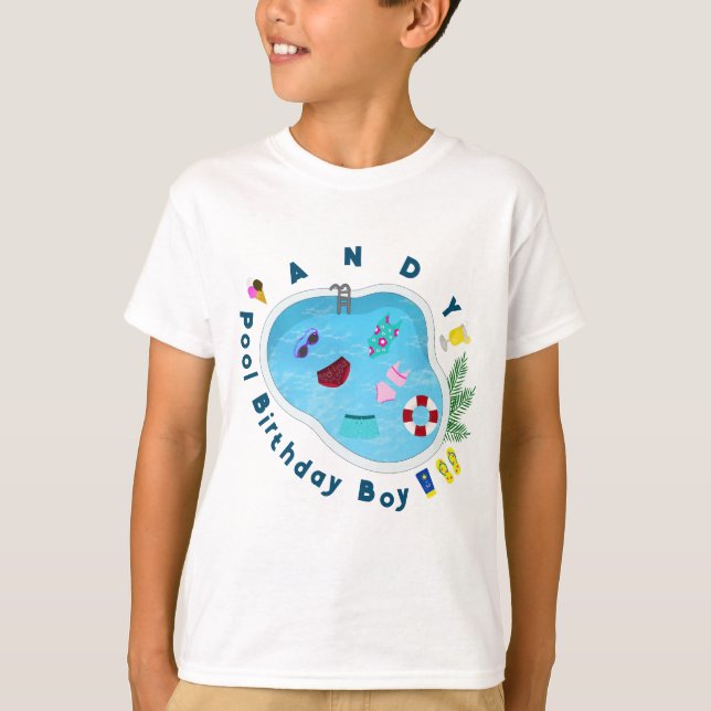 T-shirt Unisex Pool Birthday Party Boy (Devant)