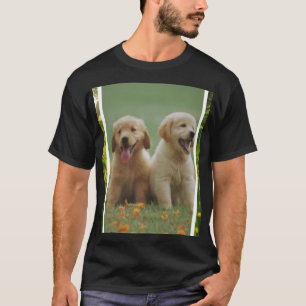 T-Shirt Unisexe Photo Chien Chiots Golden Retrieve