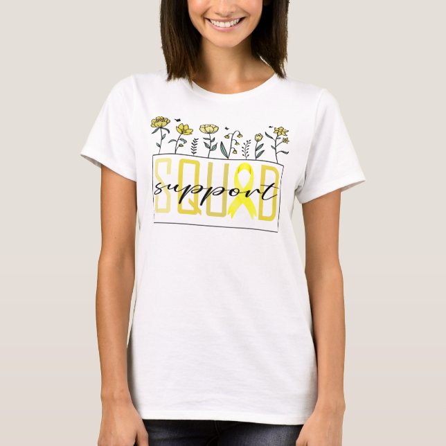T-shirt unité de soutien jaune os cancer fleur de sensibil (Devant)