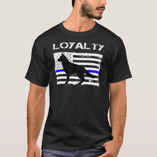 T-shirt Unité K9 Police Doigt Loyauté K-9 Officier US Flag (Devant)