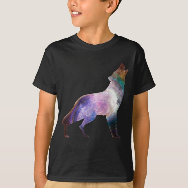 T-Shirt univers galaxie hurlement loup (Devant)
