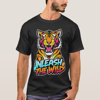 T-shirt Unleash the Wild – Roaring Tiger Neon Art