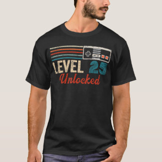T-shirt Unlocked Level 25 Birthday Boy Video Game Controll
