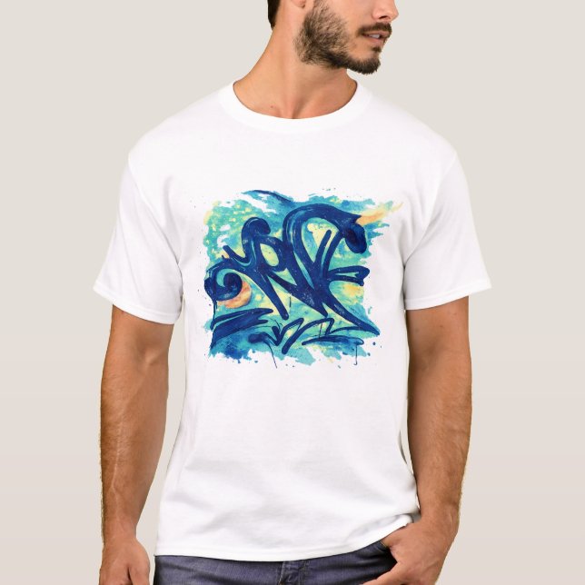 T-shirt Urban Graffiti Splash – Blue & Teal Street Art  (Devant)