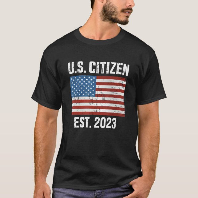 T-shirt US American citizen 2023 with flag for new citizen (Devant)