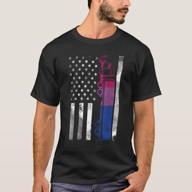 T-shirt Us American Flag Bisexual Truck Bi Pride Lgbtq Dri (Devant)