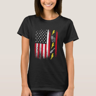 T-shirt US American Flag  Electricity  Electrician Lineman