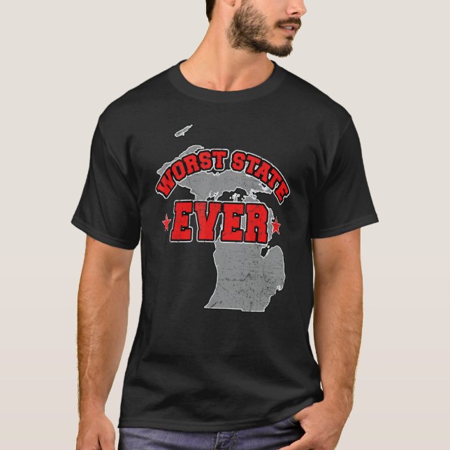 T-shirt US Citizen Proud America Land Map Worst State Mich (Devant)