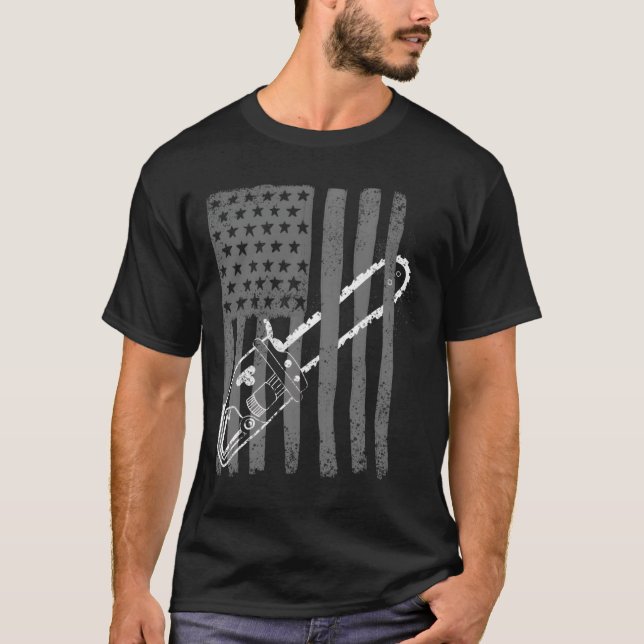 T-shirt Us Flag Chainsaw Woodworker Logger (Devant)