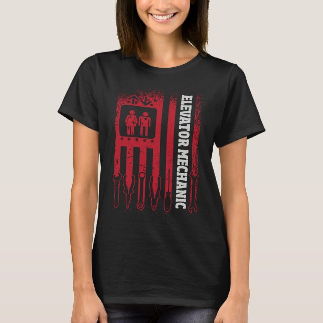 T-shirt Us Flag Elevator Mechanic (Devant)