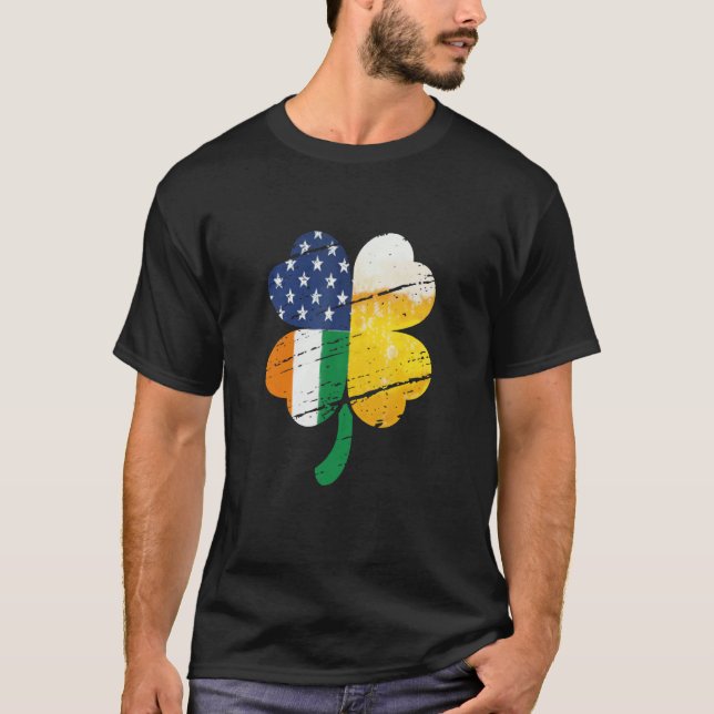 T-shirt US Irish Flag Drinking Beer (Devant)