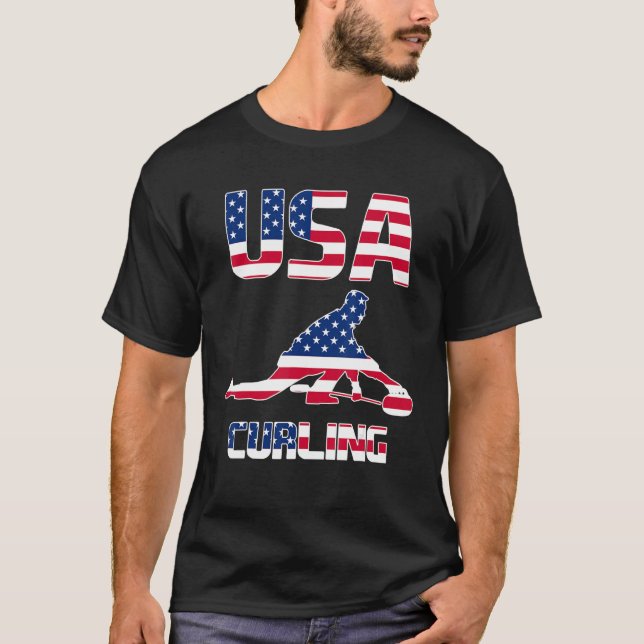 T-shirt US Joueur de curling Nous Drapeau Hiver Sport Love (Devant)