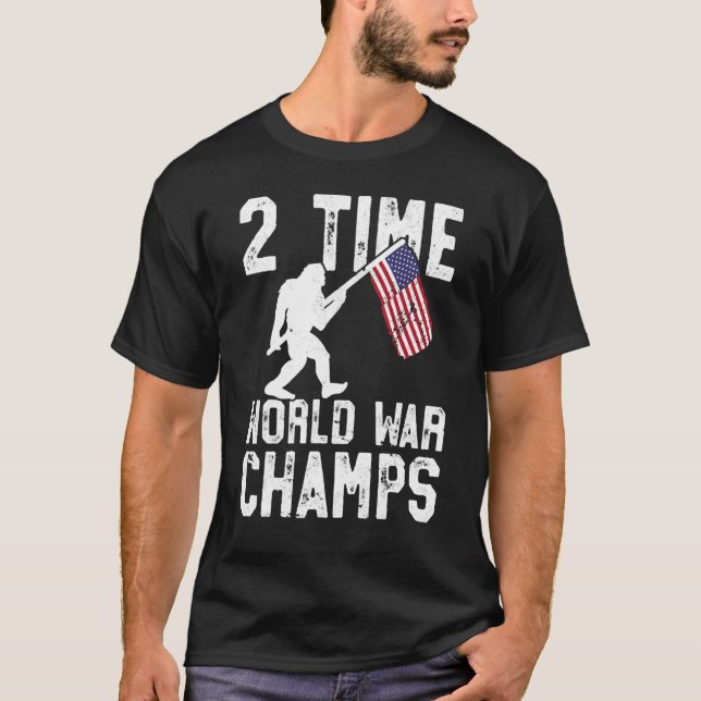 T-shirt Usa 2 fois Invaincu Guerre Mondiale Champs Sasquat (Devant)