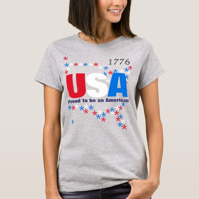 T-shirt USA 50 étoiles Rouge Blanc Bleu (Devant)