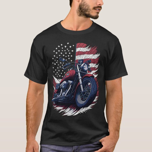 T-shirt USA American Flag Rider Motorcycle Veteran Biker (Devant)