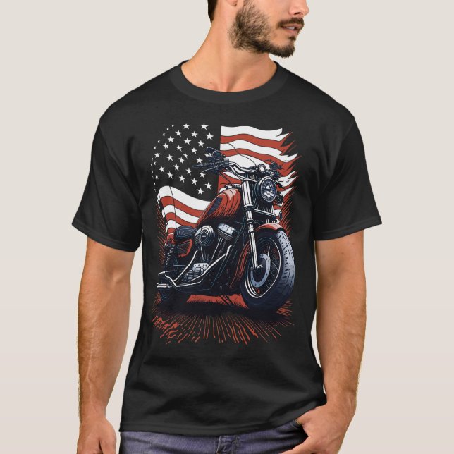 T-shirt USA American Flag Rider Motorcycle Veteran Biker (Devant)
