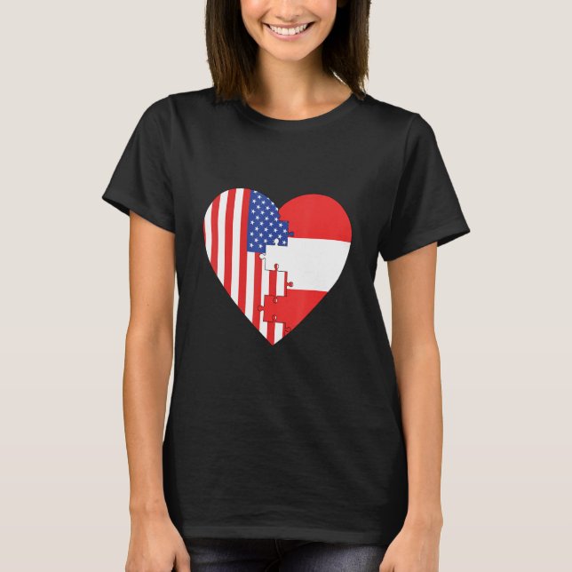 T-shirt USA and Austria Flags Heart (Devant)