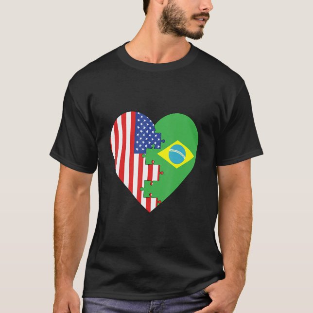 T-shirt USA and Brazil Flags Heart (Devant)