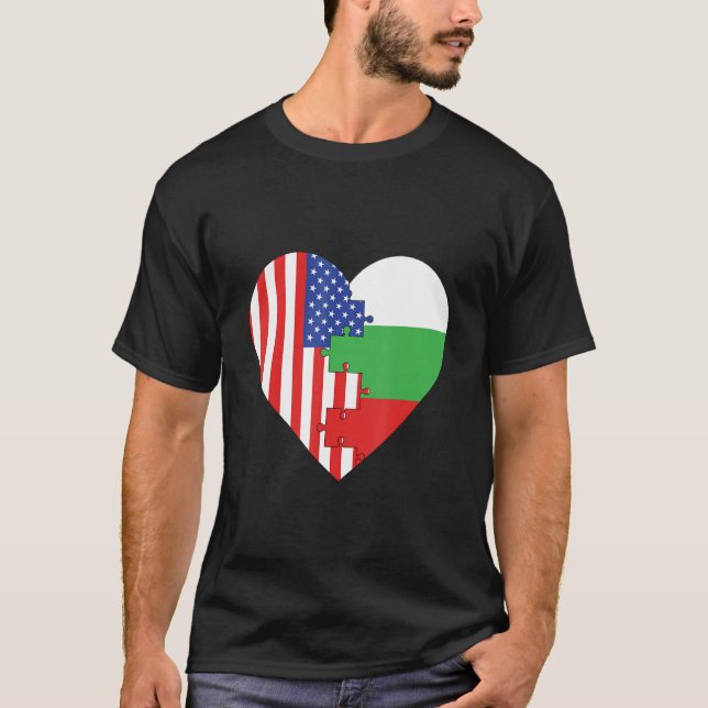 T-shirt USA and Bulgaria Flags Heart (Devant)