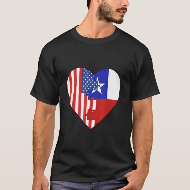 T-shirt USA and Chile Flags Heart (Devant)