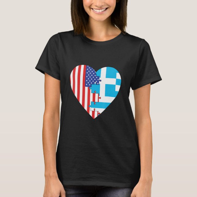 T-shirt USA and Greece Flags Heart (Devant)