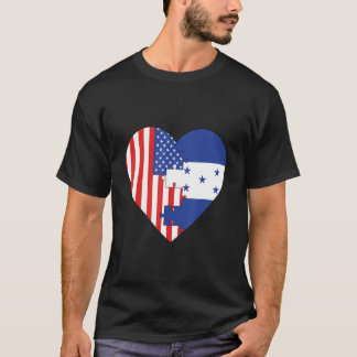 T-shirt USA and Honduras Flags Heart