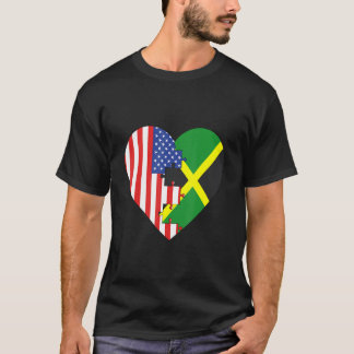 T-shirt USA and Jamaica Flags Heart