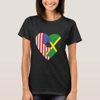 T-shirt USA and Jamaica Flags Heart