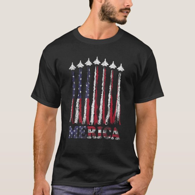 T-shirt USA Avion Avion Avion Avion Avion 4e Drapeau Améri (Devant)