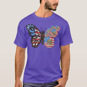 T-shirt USA Butterfly Sunflower Leopard 4 juillet Amérique