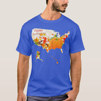 T-shirt USA carte avec feuilles d'automne, citrouille, heu