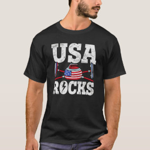 T-shirt Usa Curler Broom Winter Glace Sports American Flag
