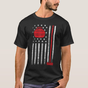 T-shirt Usa Curler Broom Winter Glace Sports American Flag