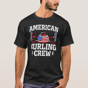 T-shirt Usa Curler Broom Winter Glace Sports American Flag