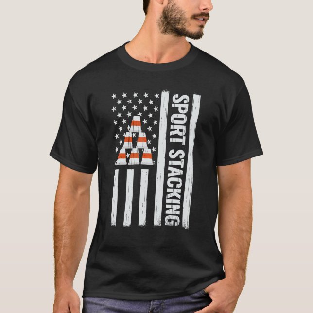 T-shirt USA Drapeau 4 juillet Sport Stacking tasses speed  (Devant)