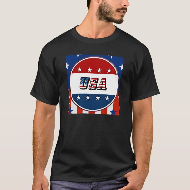 T-shirt USA - Drapeau américain et étoiles dans le cercle  (Devant)
