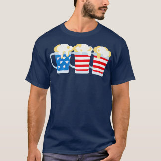 T-shirt USA Drapeau Beer Mugs Drôle 4 juillet Jour Cadeau