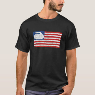 T-shirt USA Drapeau Curling Pierre Vintage