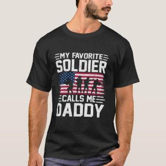 T-shirt USA Drapeau Mon Soldat M'appelle Papa Armée Père S