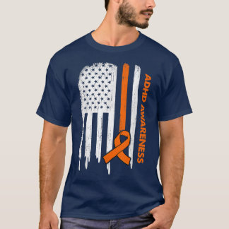 T-shirt USA Drapeau orange ruban TDAH Sensibilisation 1244