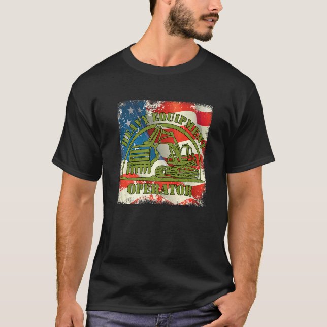 T-shirt Usa Drapeau Us Équipement Lourd Excavateur Opérate (Devant)
