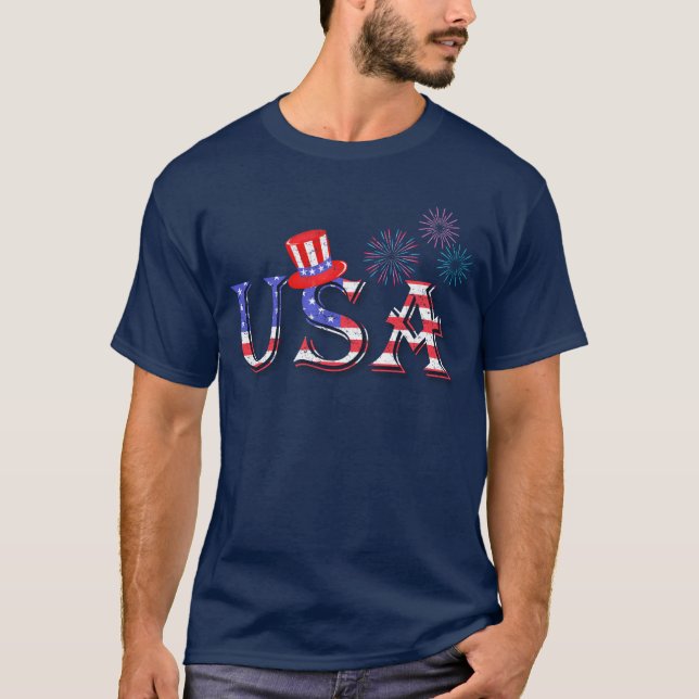 T-shirt USA en étoiles et en bandes (Devant)