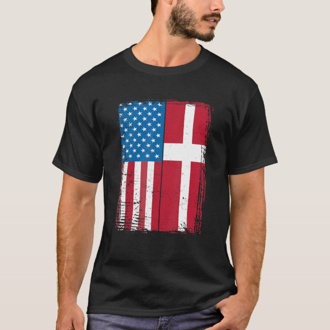 T-shirt USA Flag Denmark Danish (Devant)