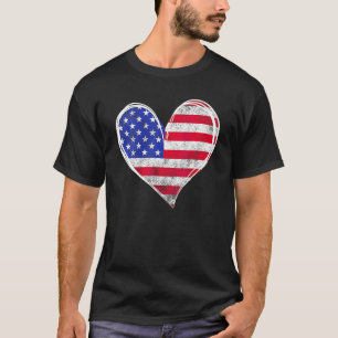 T-shirt USA Flag Heart American Patriotic 4 juillet