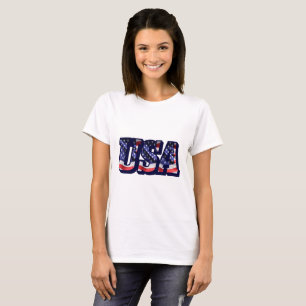 T-shirt USA Flag Letters, American Flag Lady's Light Tee