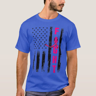 T-shirt USA Flag Ribbon Fight Shirt, Cancer du sein