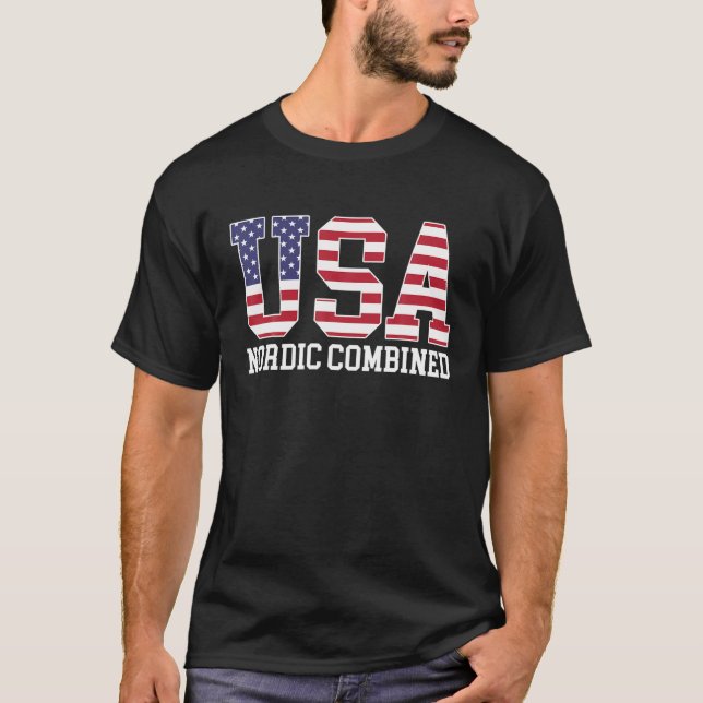 T-shirt USA Flag Skier - American USA Nordic Combined (Devant)