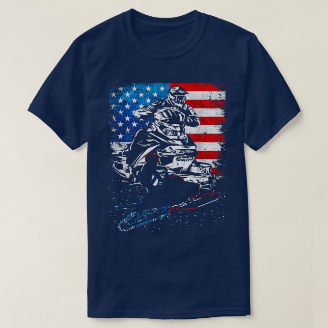 T-shirt USA Flag Snowmobile 4th of July Patriotic Skimobil (Design devant)