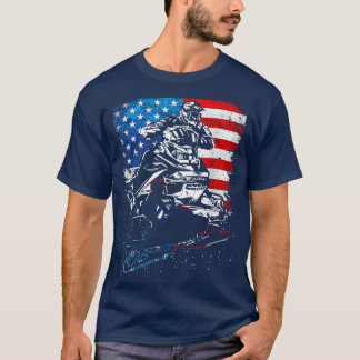 T-shirt USA Flag Snowmobile 4th of July Patriotic Skimobil