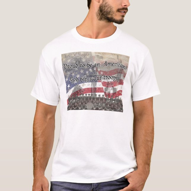 T-shirt USA Heros Dieu bénisse nos troupes de croix, vinta (Devant)